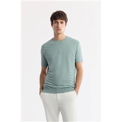 Avva, Erkek Nil Yeşili Bisiklet Yaka Önü Jakar Detaylı Rayon Triko T-shirt A51Y5004