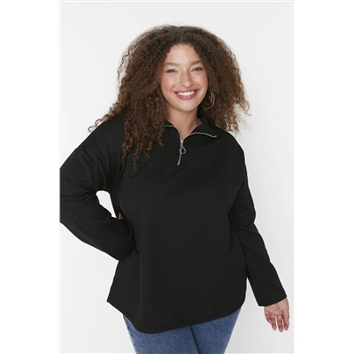 Trendyol Curve Siyah Fermuarlı Yüksek Yakalı İnce Örme Sweatshirt TBBAW23AO00023