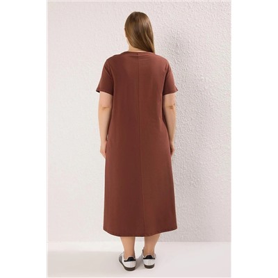 Kahverengi Midi %100 Pamuk Örme T-shirt Elbise TBBSS24AH00067