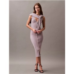 Smooth Cotton Rib Sweater Midi V-Neck Dress