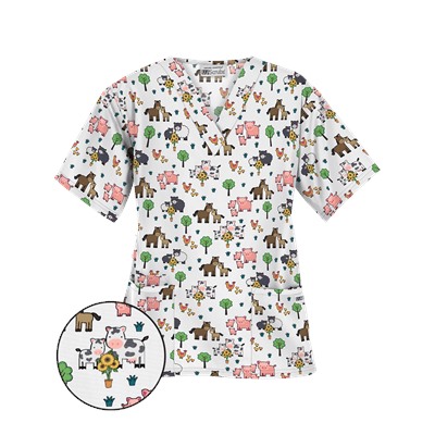 UA Country Time White Print Scrub Top