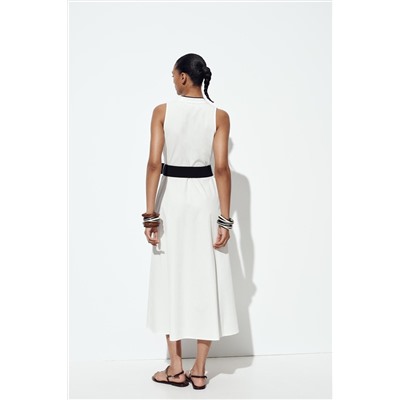 CONTRAST TRIM POPLIN MIDI DRESS