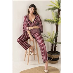 Siyah İnci 3'lü Saten Sabahlıklı Pijama Takım 2333