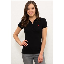 Kadın Siyah Basic Polo Yaka Tişört