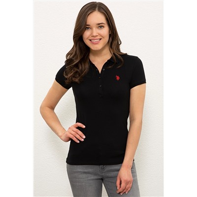 Kadın Siyah Basic Polo Yaka Tişört