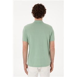 Erkek Slim Fit Polo Yaka Su Yeşili Basic Tişört