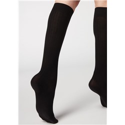 Lange gerippte Damensocken mit Cashmere