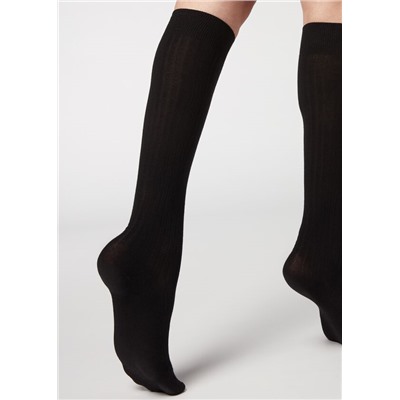Lange gerippte Damensocken mit Cashmere