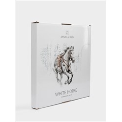 Тарелка обеденная, 28 см, фарфор N, белая, с серебристым кантом, Конь, White horse