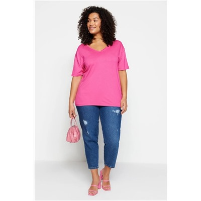 Pembe Yaka Detaylı Örme T-Shirt TBBSS22TS0877