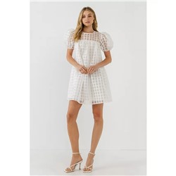 ENGLISH FACTORY Women's Gridded Puff Sleeve Dress