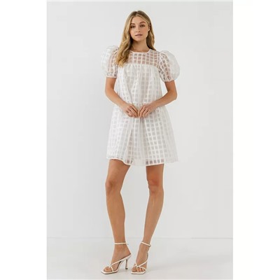 ENGLISH FACTORY Women's Gridded Puff Sleeve Dress