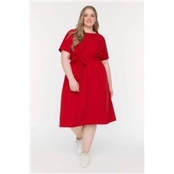 Kırmızı Kuşaklı Bisiklet Yaka Örme Elbise TBBSS22AH0242