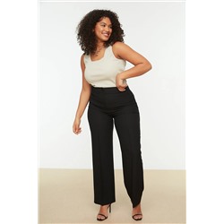 Trendyol Curve Siyah Yüksek Bel Nervür Dikişli İspanyol Paça Dokuma Pantolon TBBSS22PL0301