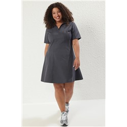Antrasit Gabardin Dokuma Mini Büyük Beden Elbise TBBSS25AH00205