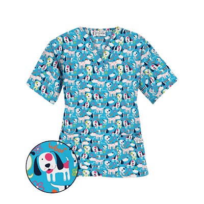 UA Puppy Love Turquoise Print Scrub Top