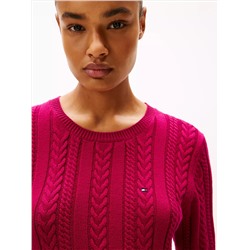 Short-Sleeve Cable Knit Sweater Dress