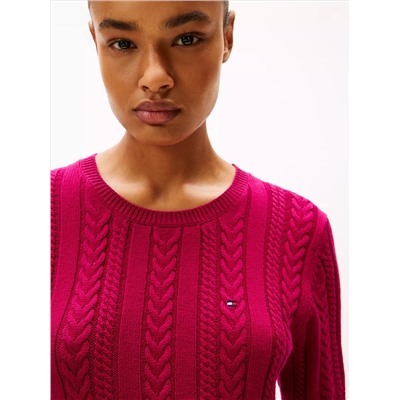 Short-Sleeve Cable Knit Sweater Dress