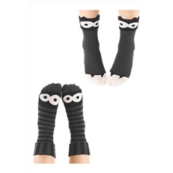Denokids Canavar Gri Siyah Erkek Çocuk Soket Çorap 2 Çift Takım CFF-22S1-133