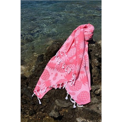 DENİZLİ CONCEPT, Pembe Ananas Desenli Peştemal - Yüksek Su Emiciliği Ve Hızlı Kuruma - 100x180 Cm