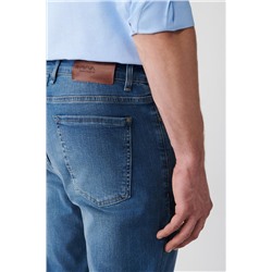 Mavi Eskitme Yıkamalı Esnek Slim Fit Dar Kesim Jean Pantolon