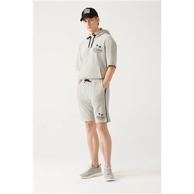 Avva Gri Unisex Havlu Kapüşonlu %100 Pamuk Comfort Fit Rahat Kesim 2'li Sweatshirt Şort Takım A31y3345 A31Y3345