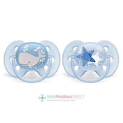 Avent Sucettes Ultra Soft 6-18 mois Baleine & Etoiles x2
