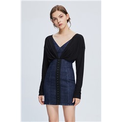Vestido efecto doble prenda Negro y azul marino