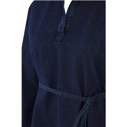 Koyu Mavi Oversize/Bol Kesim Denim Büyük Beden Gömlek TBBAW26AX00003
