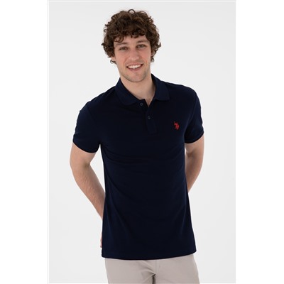 Erkek Slim Fit Polo Yaka Lacivert Basic Tişört