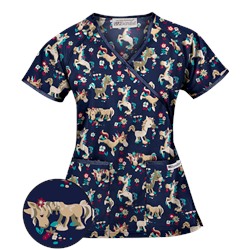 UA Frolic In The Flowers Navy Mock Wrap Scrub Top