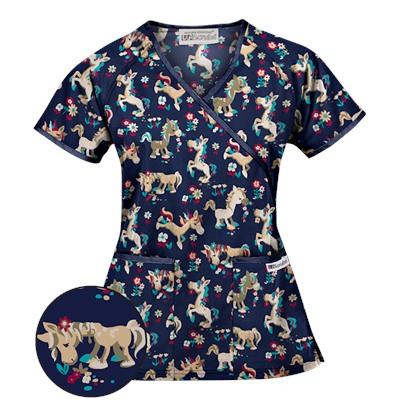 UA Frolic In The Flowers Navy Mock Wrap Scrub Top
