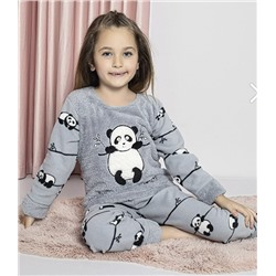 KAPİKİDS Kapi Kids Uzun Kollu Panda Gri Kız Polar Çocuk Pijama Takımı
