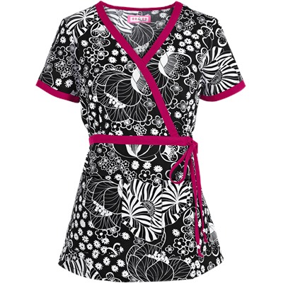 koi Scrubs Succulent Floral Mock Wrap Print Top