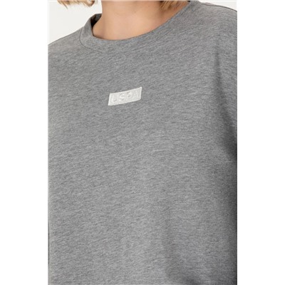 Kadın Gri Melanj Bisiklet Yaka Basic Sweatshirt