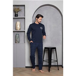 AHENGİM Erkek Pijama Takımı Bisiklet Yaka Altı Ekoseli Pamuklu Mevsimlik M70152280 1-2-10001224