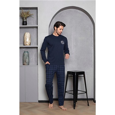 AHENGİM Erkek Pijama Takımı Bisiklet Yaka Altı Ekoseli Pamuklu Mevsimlik M70152280 1-2-10001224