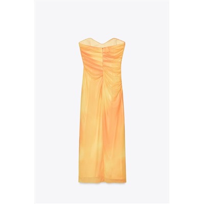 PRINTED TULLE STRAPLESS DRESS