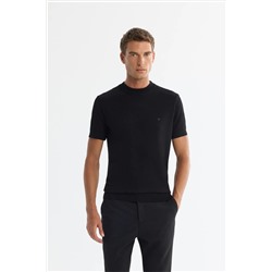 Avva, Erkek Siyah Yarım Balıkçı Yaka Kısa Kollu Triko T-shirt B005025