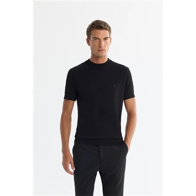 Avva, Erkek Siyah Yarım Balıkçı Yaka Kısa Kollu Triko T-shirt B005025
