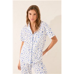 Pijama camisero largo floral blanco