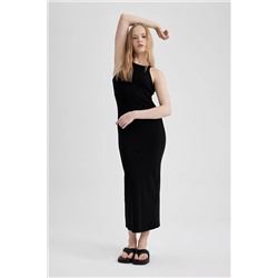 Defacto Bodycon Halter Yaka Fitilli Kaşkorse Maxi Kısa Kollu Elbise A4828AX23SM