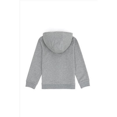 Çocuk Gri Melanj Fermuarlı Kapüşonlu Sweatshirt