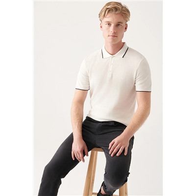 Avva Erkek Beyaz Polo Yaka Dokulu Ribanalı Standart Fit Normal Kesim Triko T-shirt A31y5112 A31Y5112