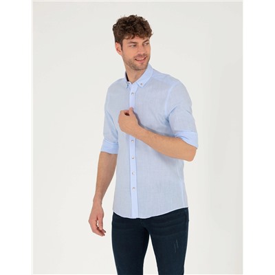 Açık Mavi Slim Fit Uzun Kollu Gömlek