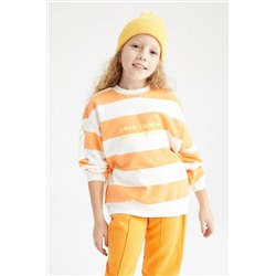 Defacto Kız Çocuk Bisiklet Yaka Cep Baskılı Sweatshirt Y3789A622AU