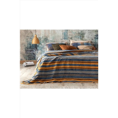 English Home Bold Stripe Pamuklu Tek Kişilik Battaniye 150x200 Cm Hardal - Mavi TYC00281566605