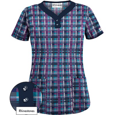 UA Plaid Deep Ocean Scrub Top