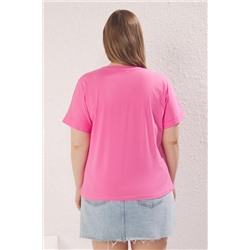 Pembe Detaylı Basic %100 Pamuk Örme T-shirt TBBSS24BF00055