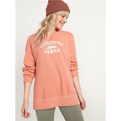 Vintage Long-Sleeve Garment-Dyed French-Terry Tunic Sweatshirt for Women